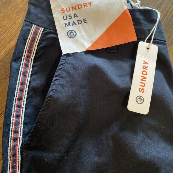 NEW SUNDRY Anthropologie Stripe Roll Up Trouser In Navy NWT Size 24 - Picture 7 of 10